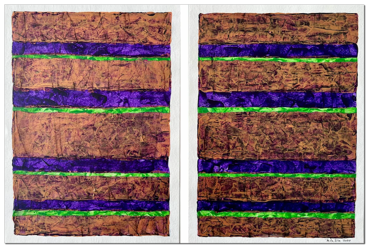 COPPERTONES (2024) by M. da Silva - Geometric Abstraction series, diptych acrylic on paper